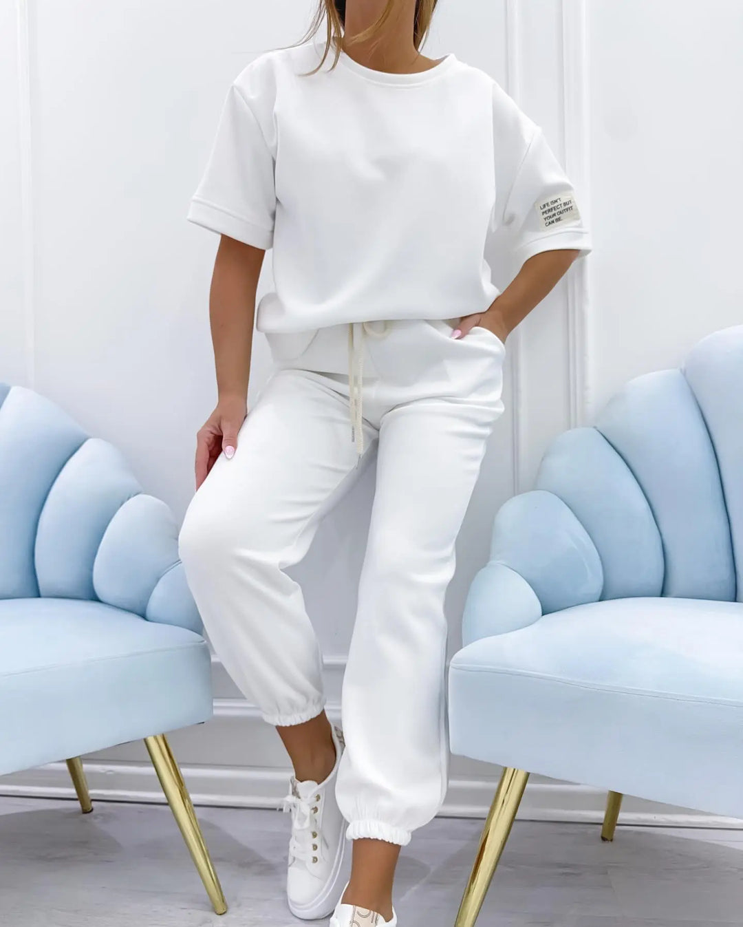 ELENZA | Women’s Casual Two-Piece Set with Solid Top and Trousers CULT ÉIRE