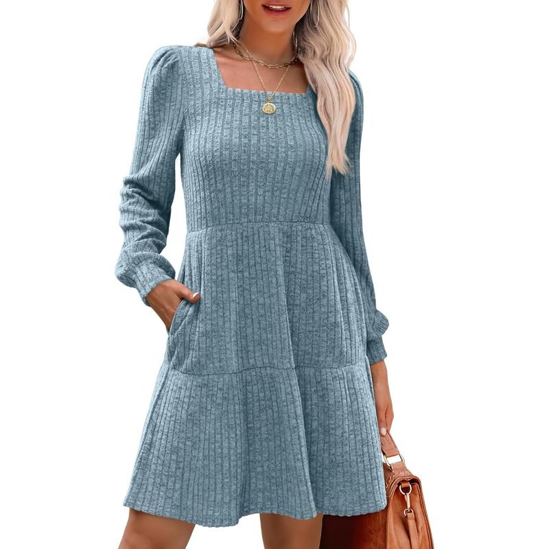 ELIZA™ - Cozy Square Neck Long Sleeve Babydoll Sweater Dress CULTÉIRE DUBLIN