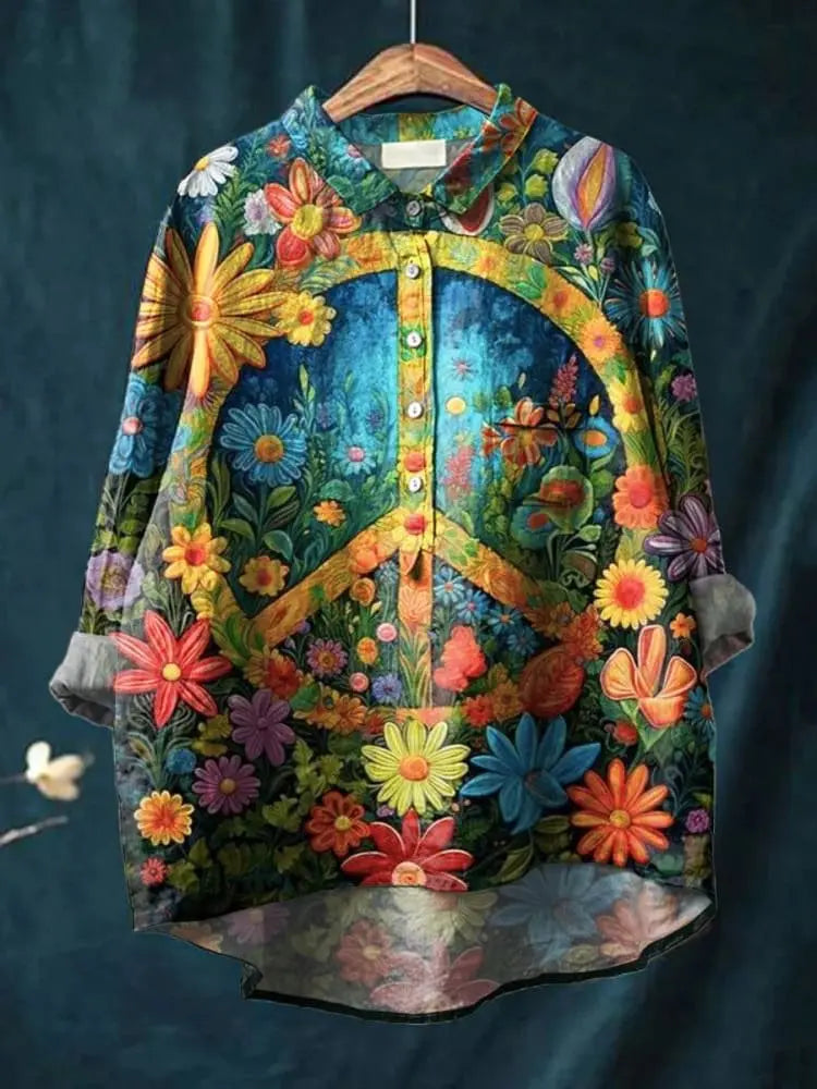 Sylvie | Women’s Artistic Flower Meadow Print Casual Shirt CULT ÉIRE