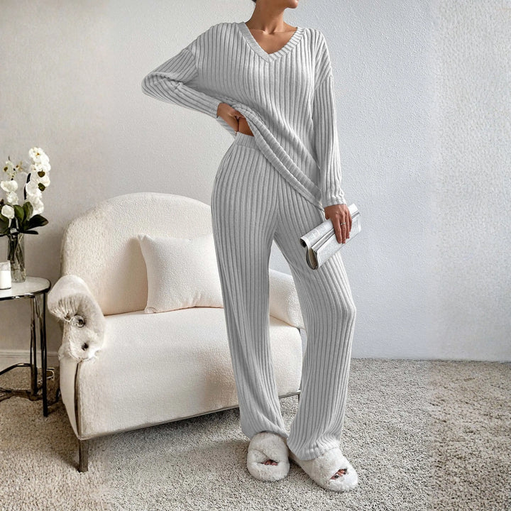 ENLINS™ - Casual Long Sleeve V-Neck Top and Pants Set CULT ÉIRE