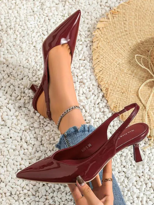 AMIRA™ - Women’s PU Leather Slingback Heels Simple Solid Color Pointed Toe Pumps CULT ÉIRE
