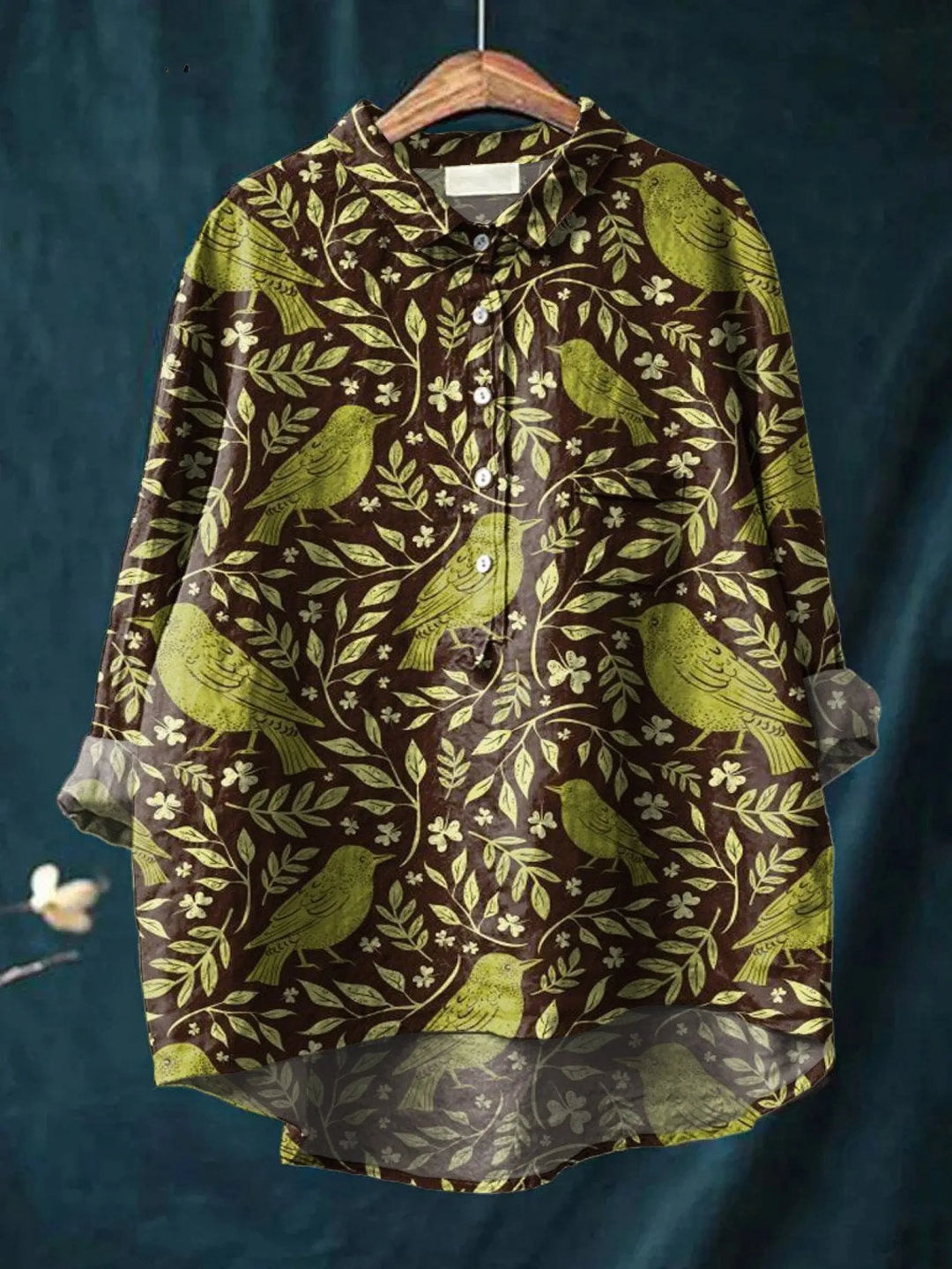 Nora | Women's Vintage Floral Birds Art Print Casual Shirt CULT ÉIRE