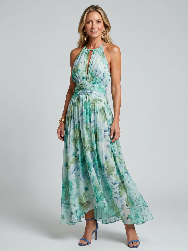 PORTIA | Pleated Halter Floral Midi Dress CULTÉIRE DUBLIN