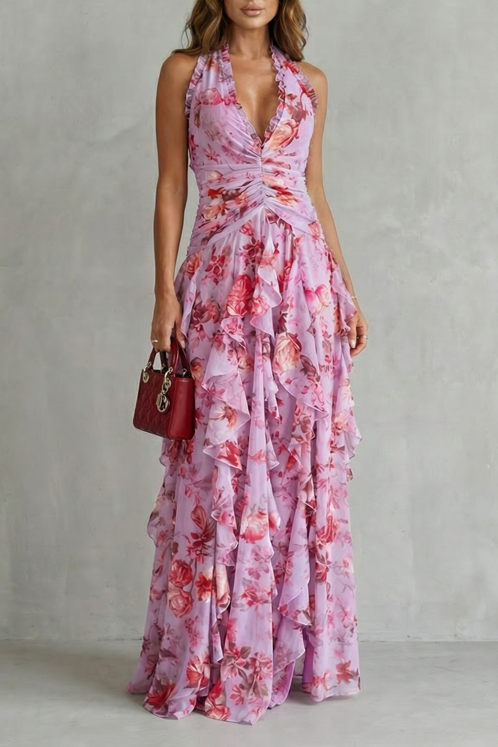 BELLADINA | Romantic Rose Cascade Halter Maxi Dress CULTÉIRE DUBLIN