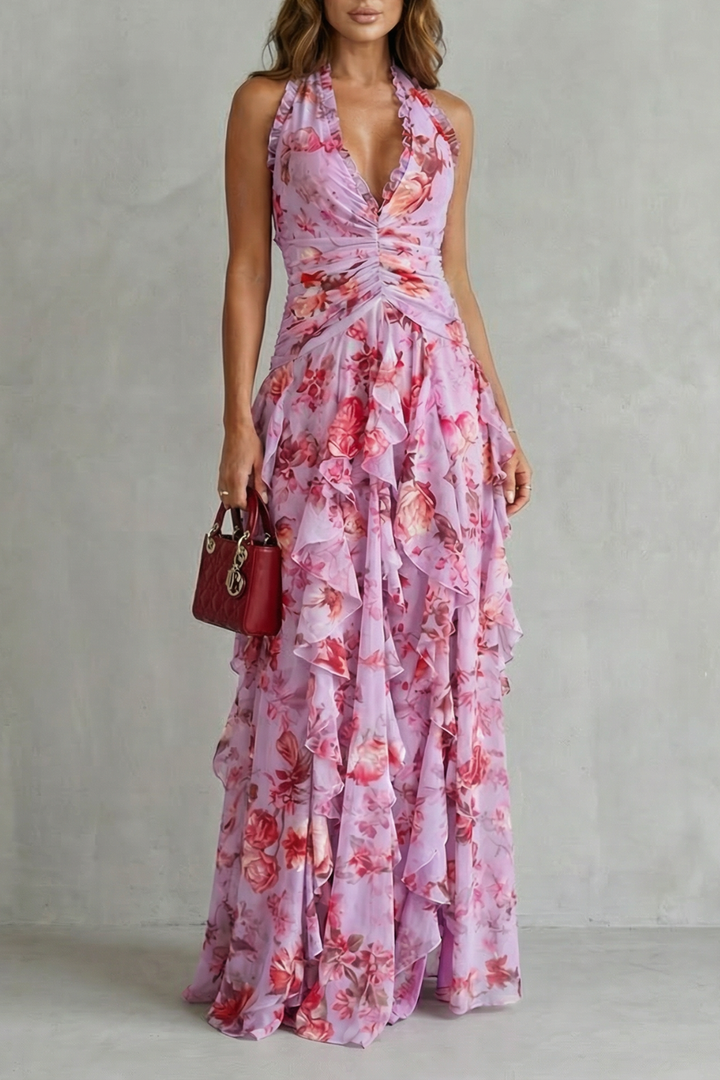 BELLADINA | Romantic Rose Cascade Halter Maxi Dress CULTÉIRE DUBLIN