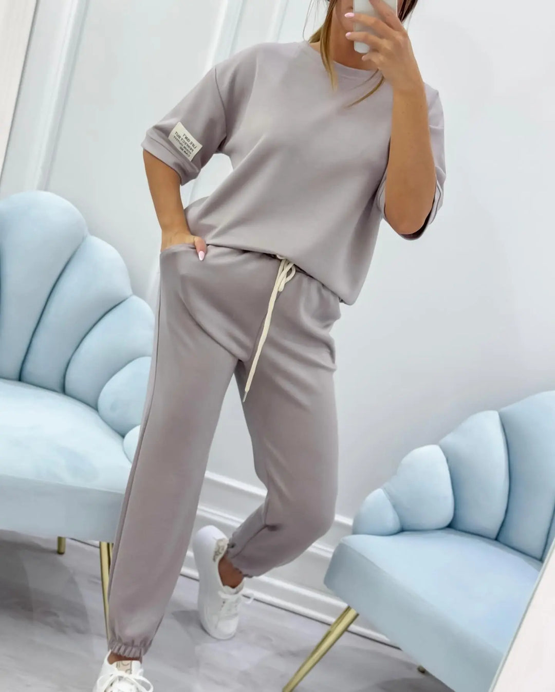 ELENZA | Women’s Casual Two-Piece Set with Solid Top and Trousers CULT ÉIRE