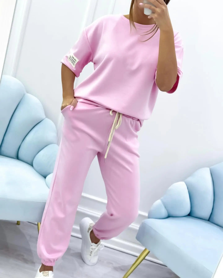 ELENZA | Women’s Casual Two-Piece Set with Solid Top and Trousers CULT ÉIRE
