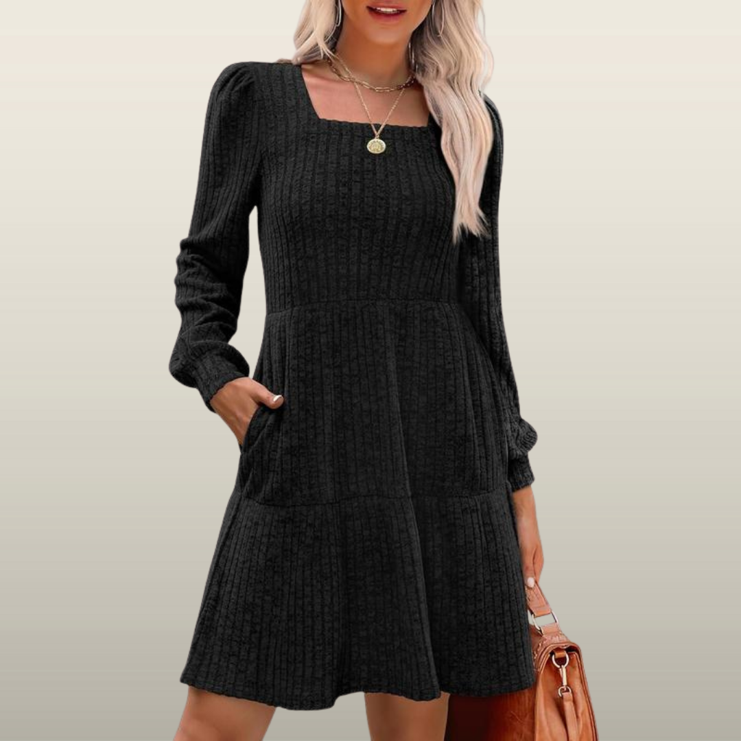 ELIZA™ - Cozy Square Neck Long Sleeve Babydoll Sweater Dress CULTÉIRE DUBLIN