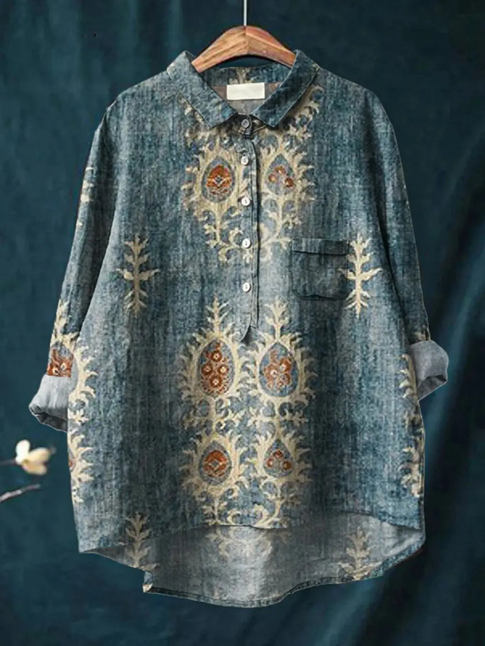 Nina | Women's Vintage Ethnic Floral Art Print Casual  Shirt CULT ÉIRE