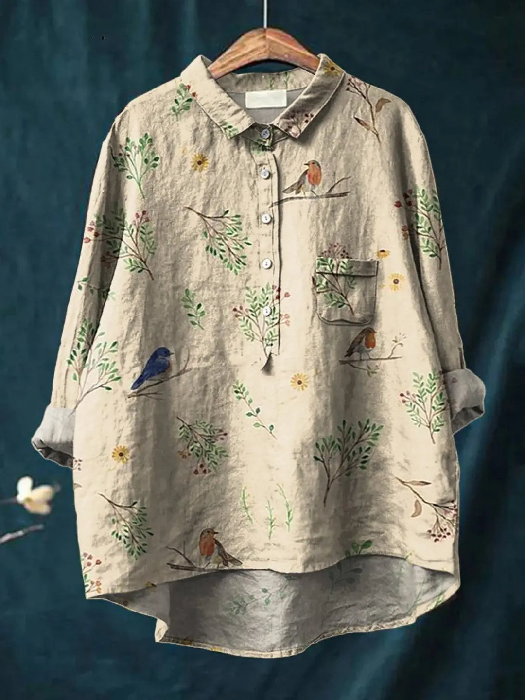 Lorelai | Boughs And Robin Birds Pattern Printed Women's Casual  Shirt CULT ÉIRE