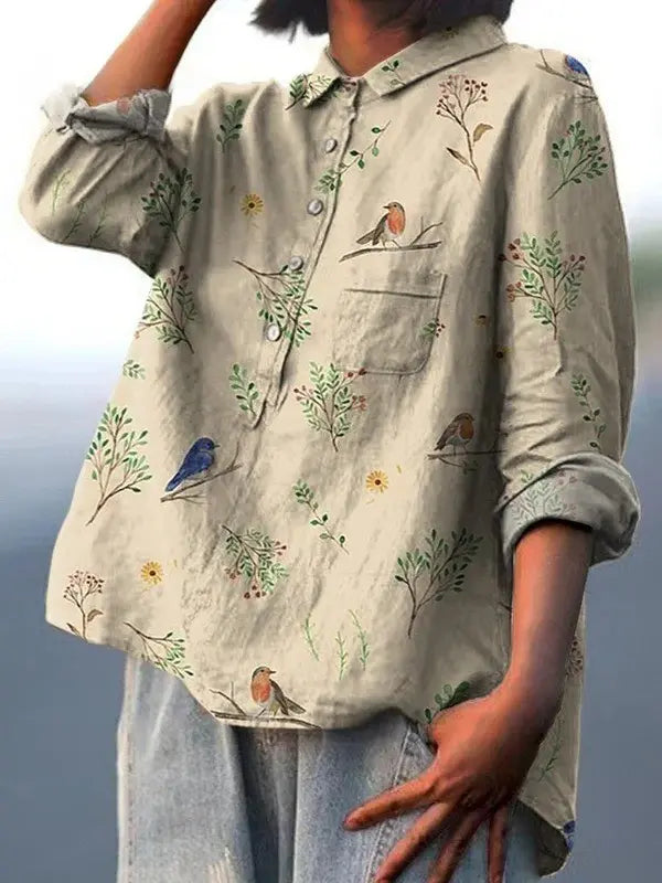 Lorelai | Boughs And Robin Birds Pattern Printed Women's Casual  Shirt CULT ÉIRE