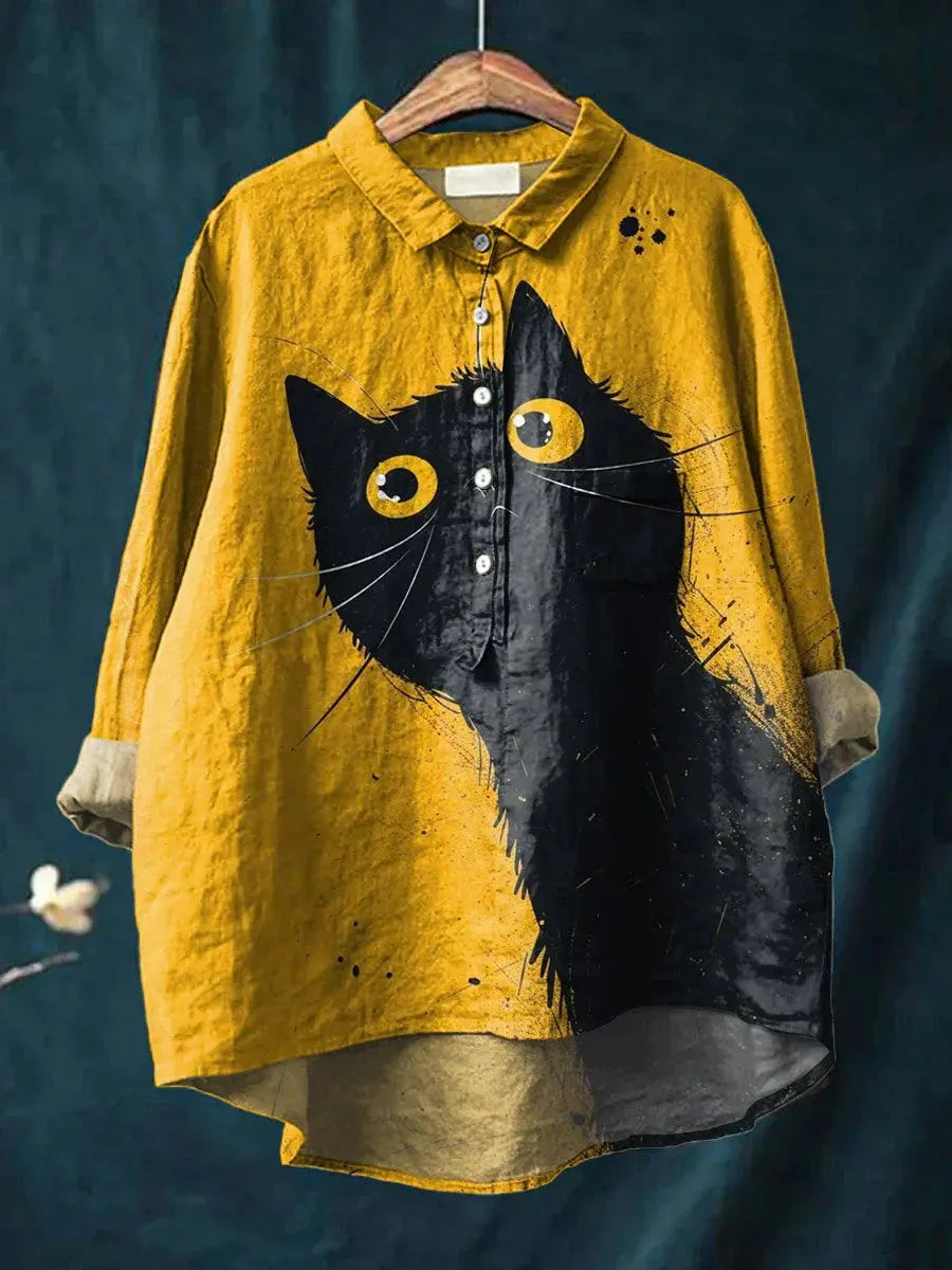 Elin | Women’s Unique Cat Art Casual Shirt CULT ÉIRE