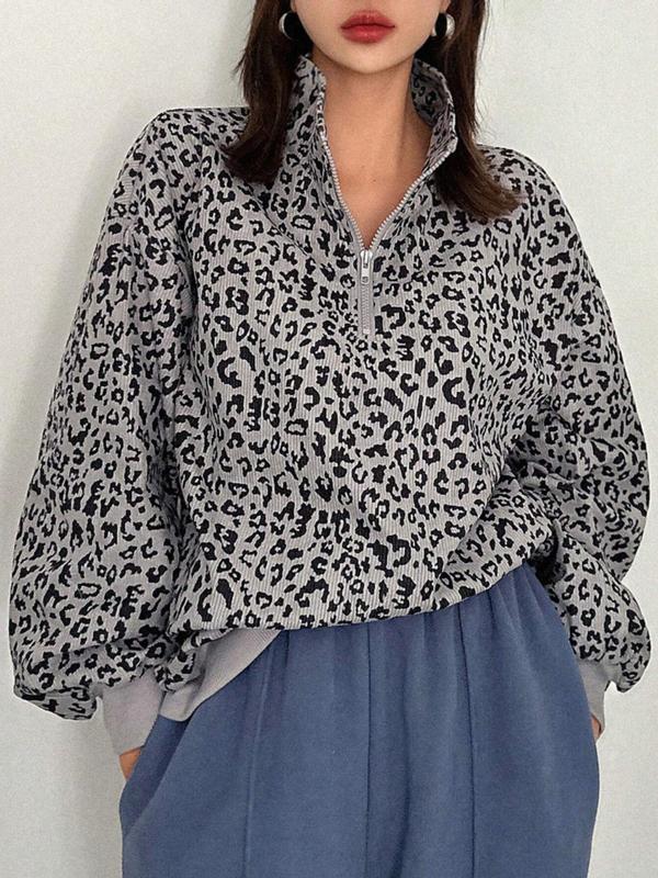 INGRID™ - Women’s Casual Zip-Up Front Leopard Print Sweatshirt Long Sleeve CULTÉIRE DUBLIN