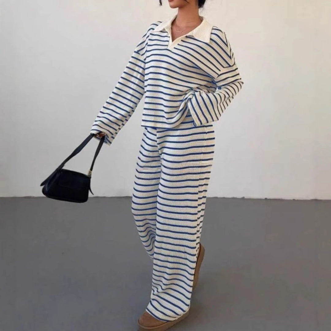 INCI™ - Casual Striped V-Neck Long Sleeve and Pants Set CULT ÉIRE