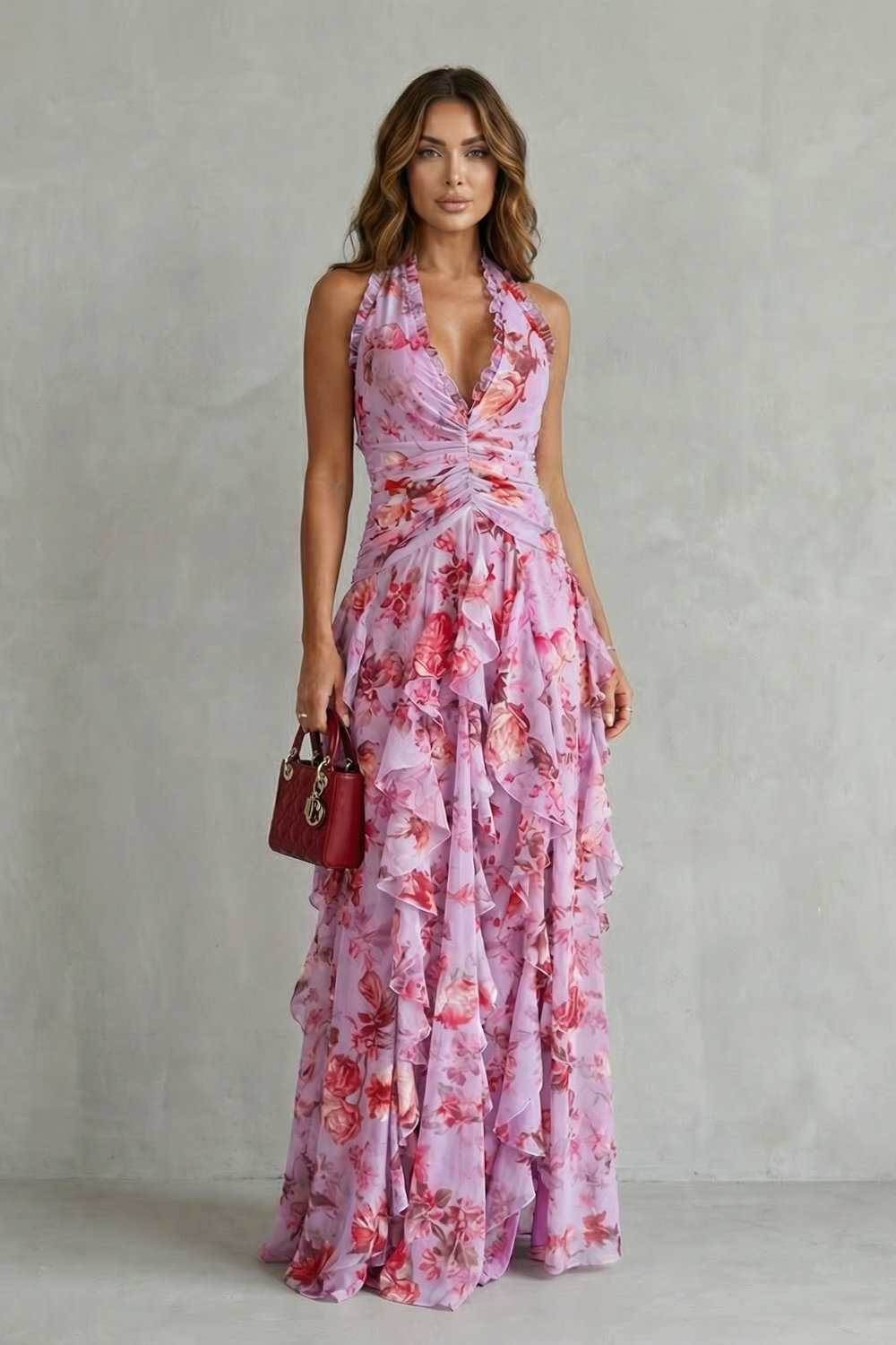 BELLADINA | Romantic Rose Cascade Halter Maxi Dress CULTÉIRE DUBLIN