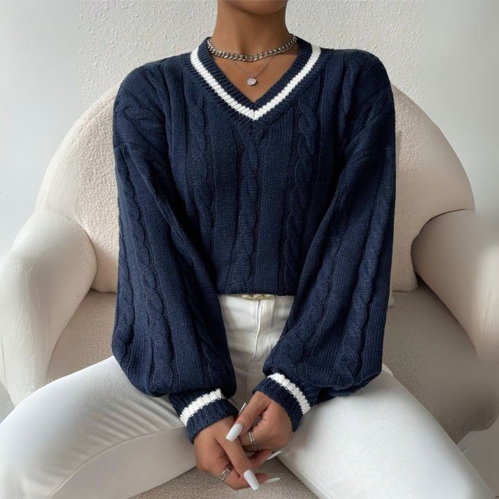 SOVU™ - Chic Long Sleeve V-Neck Sweater CULTÉIRE DUBLIN
