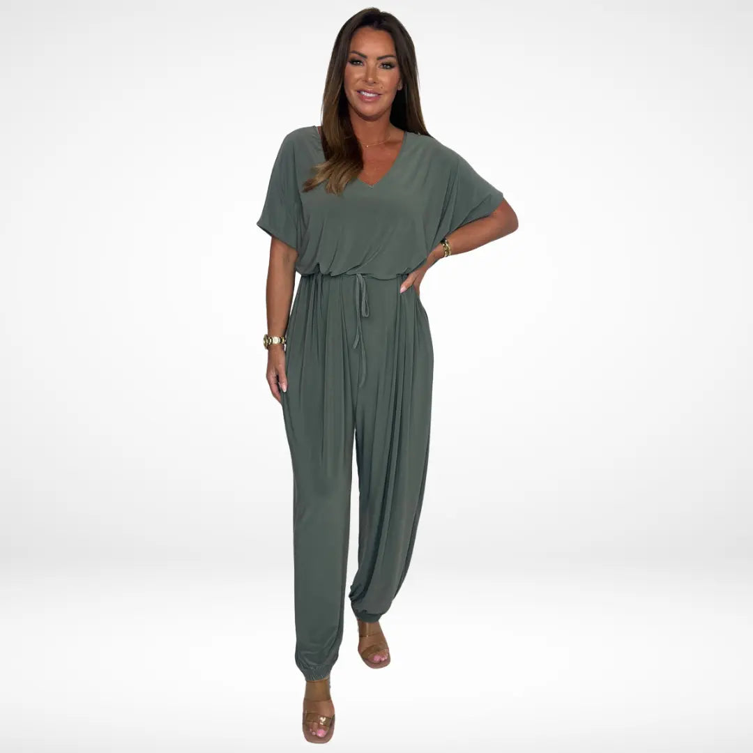 Elena | Relaxed V-Neck Jumpsuit with Waist Tie CULT ÉIRE