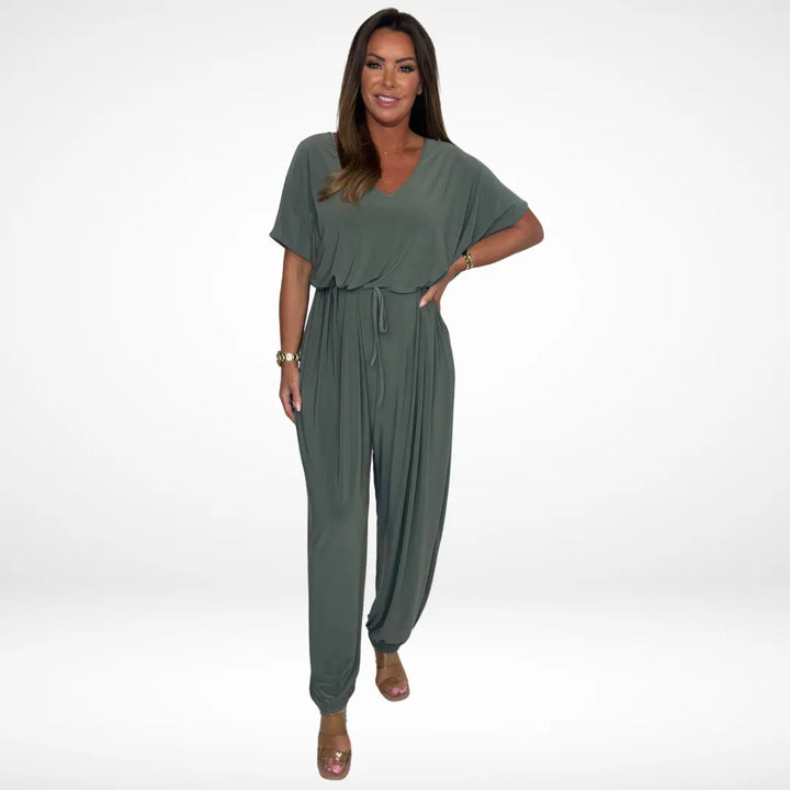 Elena | Relaxed V-Neck Jumpsuit with Waist Tie CULT ÉIRE