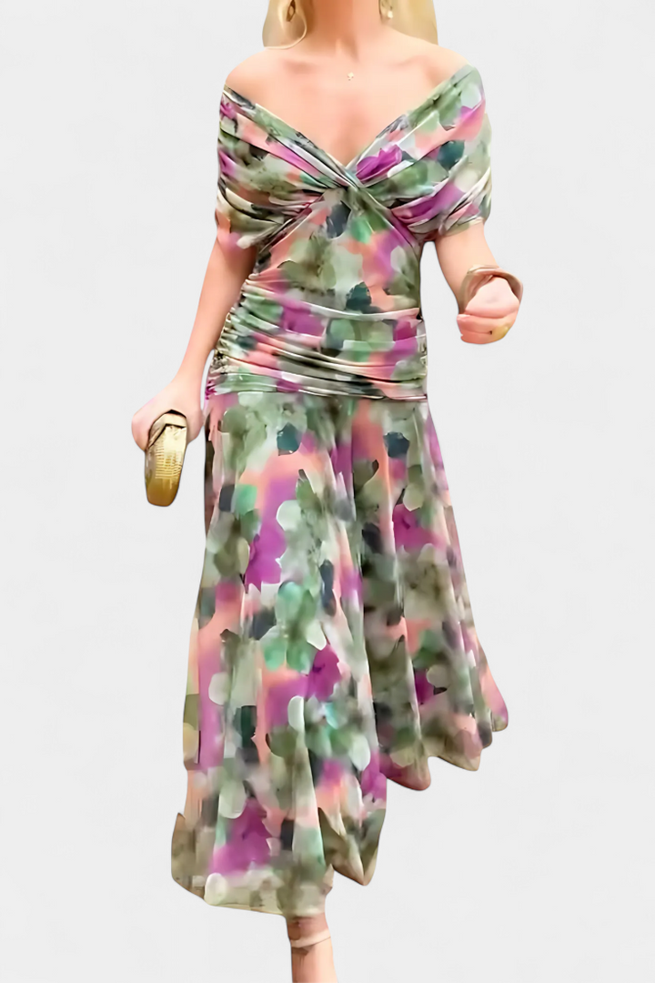 FLORENDA™ | Long Floral V Neck Dress CULTÉIRE DUBLIN