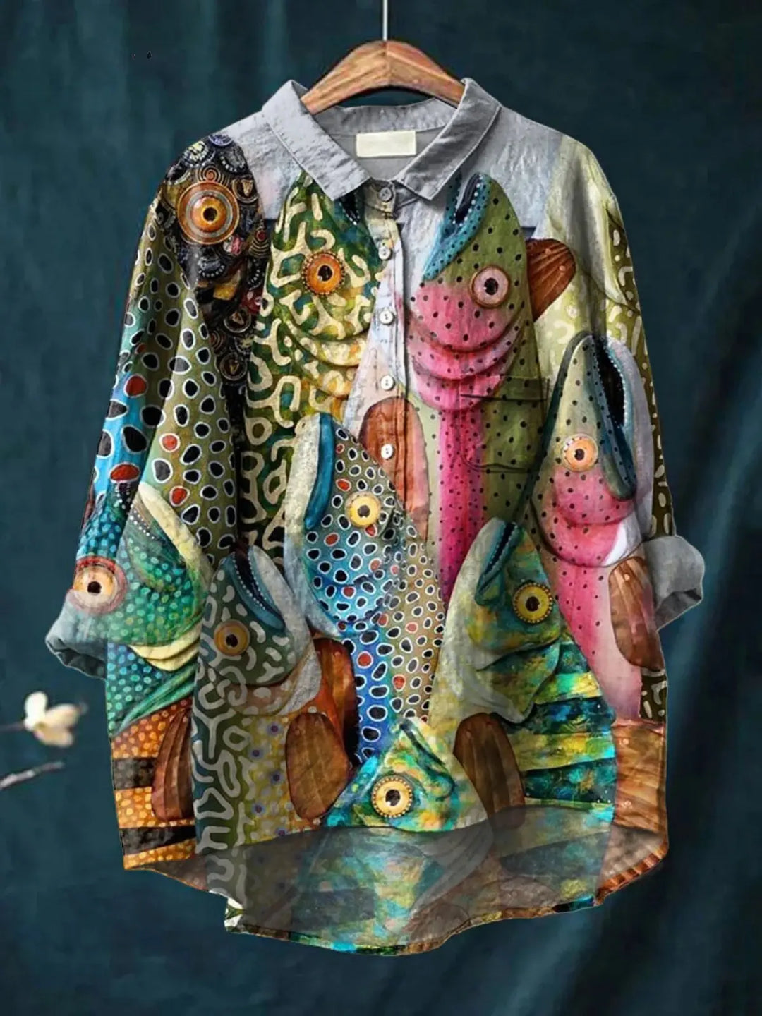 Anneliese | Vintage Funny Fish Art Print Casual  Shirt CULT ÉIRE