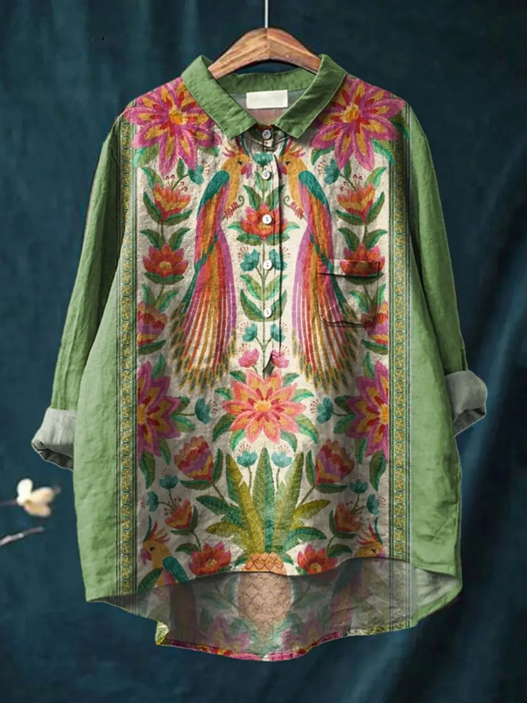 Emerson | Women's Vintage Lovely Floral Birds Art Print Casual  Shirt CULT ÉIRE