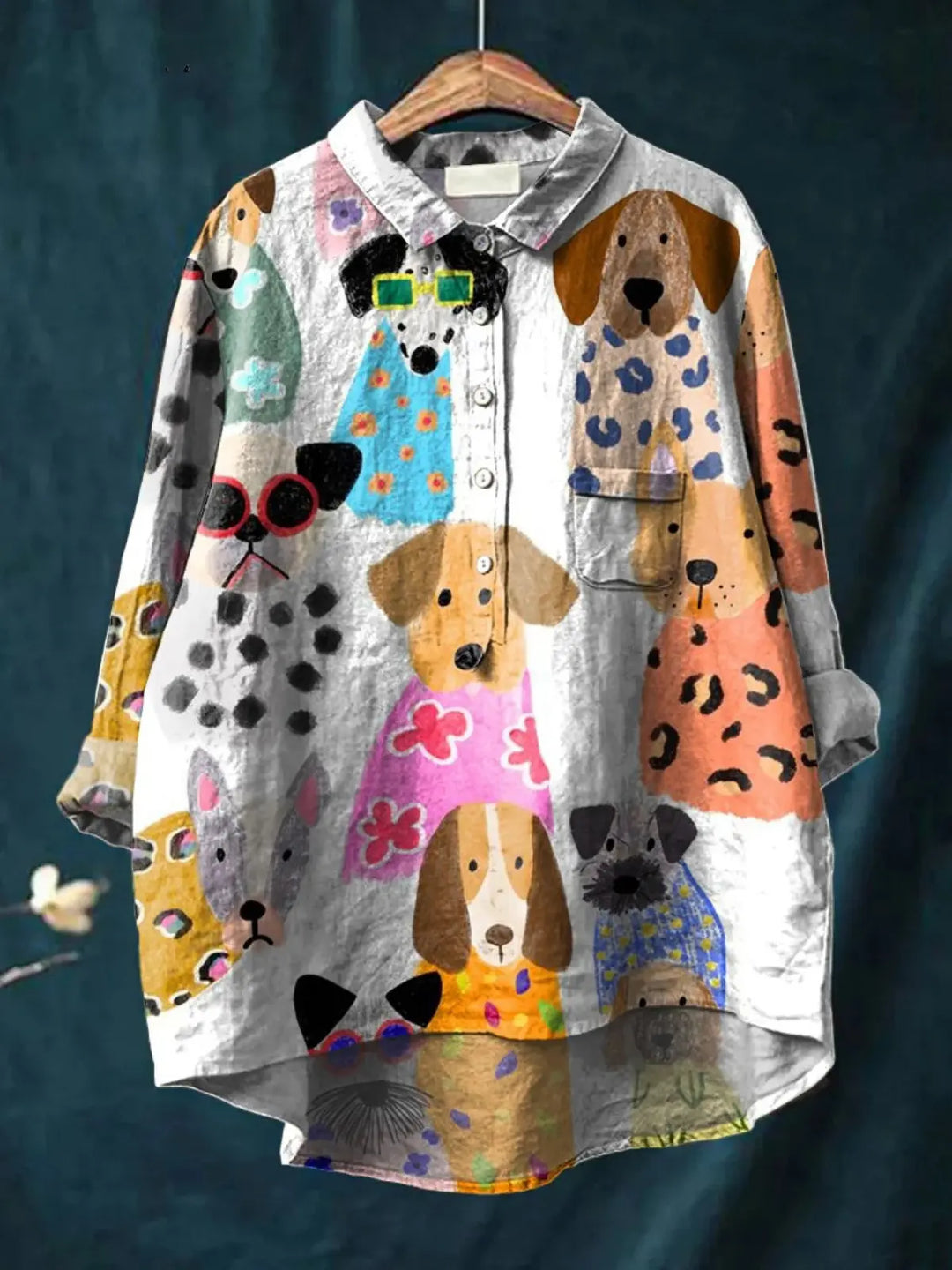 Brigitte | Women's Colorful Fun Cartoon Puppy Print Casual  Shirt CULT ÉIRE