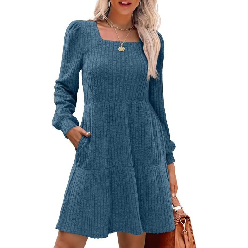 ELIZA™ - Cozy Square Neck Long Sleeve Babydoll Sweater Dress CULTÉIRE DUBLIN