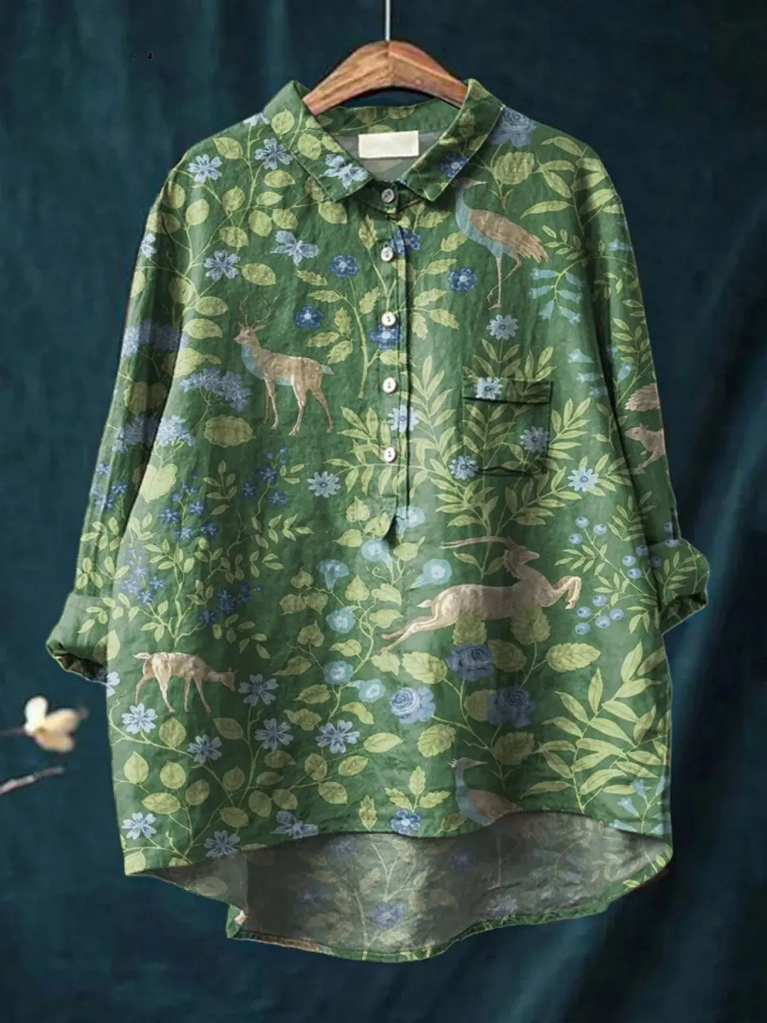 Calista | Women's Vintage Floral Animals Art Print Casual  Shirt CULT ÉIRE