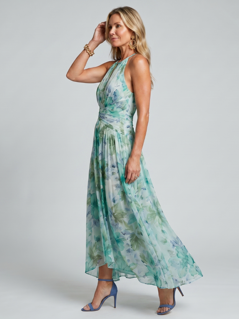 PORTIA | Pleated Halter Floral Midi Dress CULTÉIRE DUBLIN