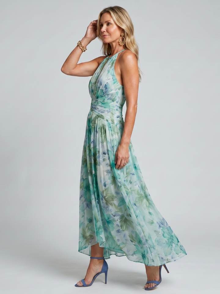 PORTIA | Pleated Halter Floral Midi Dress CULTÉIRE DUBLIN