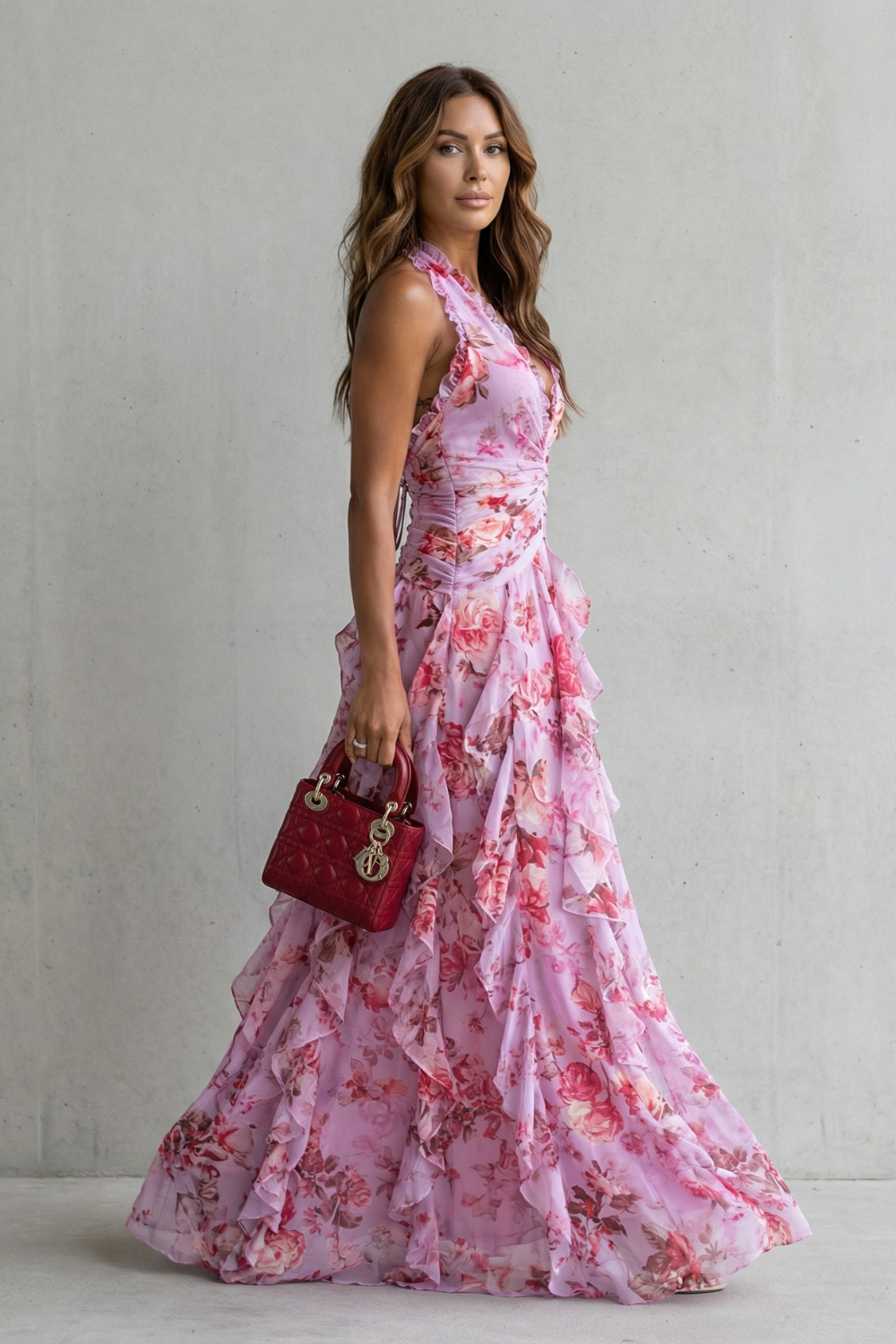 BELLADINA | Romantic Rose Cascade Halter Maxi Dress CULTÉIRE DUBLIN