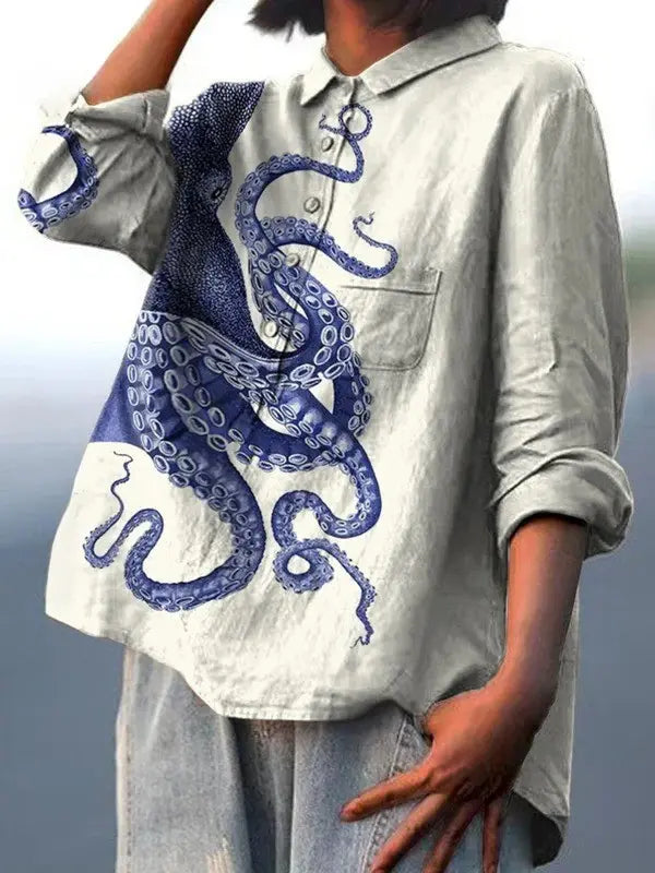 Elissa | Women's Deep Sea Octopus Tentacles Art Print Casual  Shirt CULT ÉIRE