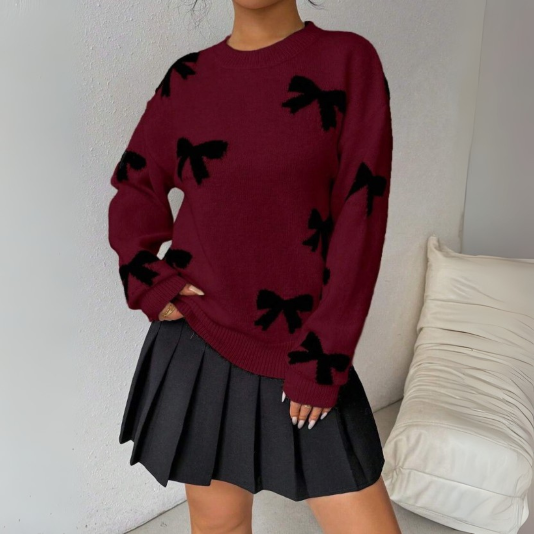 HATA™ - Comfy Bow Print Pullover Sweater CULTÉIRE DUBLIN