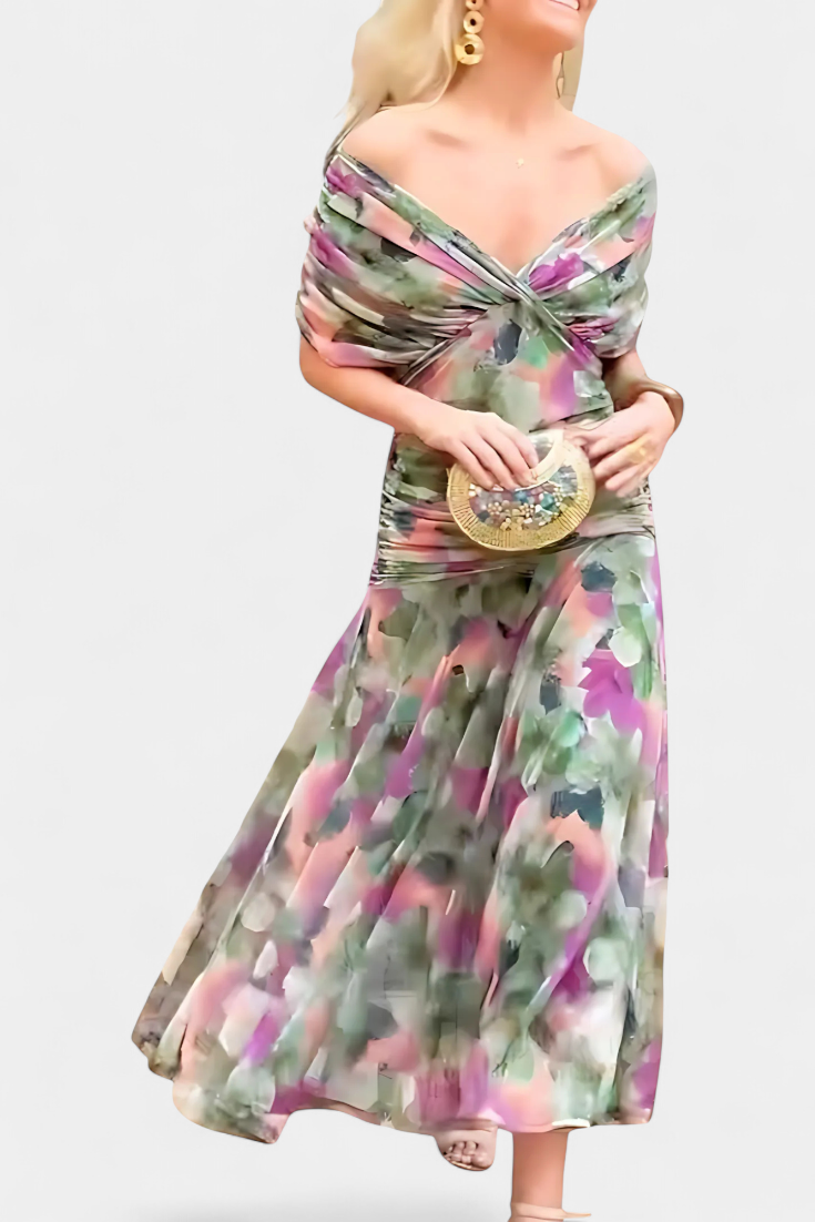 FLORENDA™ | Long Floral V Neck Dress CULTÉIRE DUBLIN