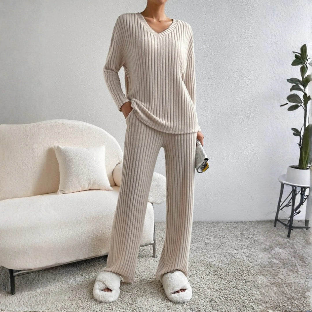 ENLINS™ - Casual Long Sleeve V-Neck Top and Pants Set CULT ÉIRE