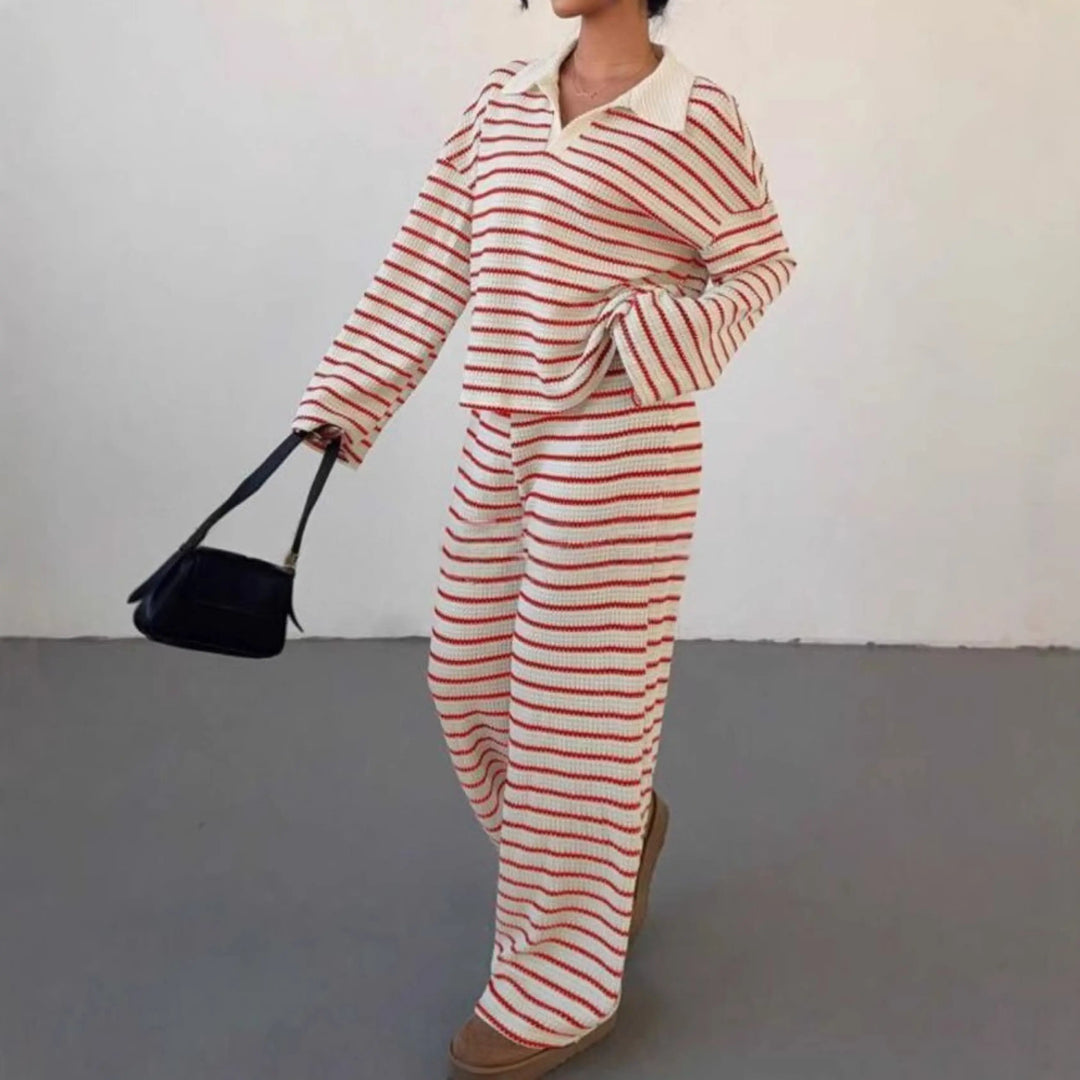 INCI™ - Casual Striped V-Neck Long Sleeve and Pants Set CULT ÉIRE