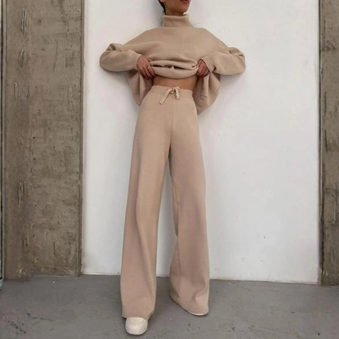TADUM™ - Cozy Long Sleeve Turtleneck Top and Wide Leg Pants Set CULT ÉIRE