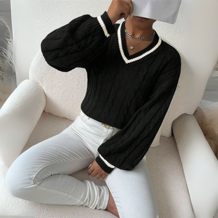 SOVU™ - Chic Long Sleeve V-Neck Sweater CULTÉIRE DUBLIN