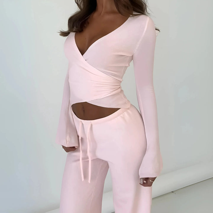 LETISA™ - Chic V-Neck Long Sleeve Top and Pants Set CULT ÉIRE