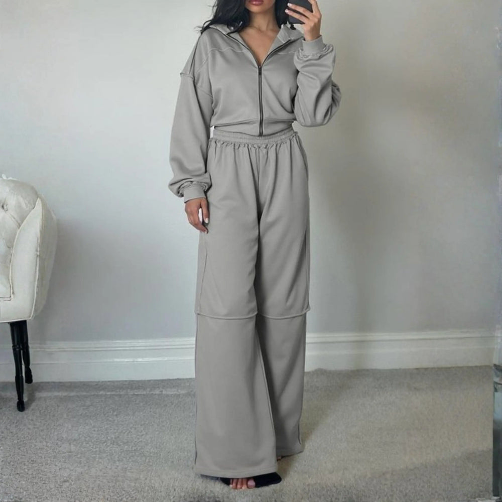 DARA™ - Comfy Zip Up Hooded Sweatshirt and Elastic Waist Pants Set CULT ÉIRE