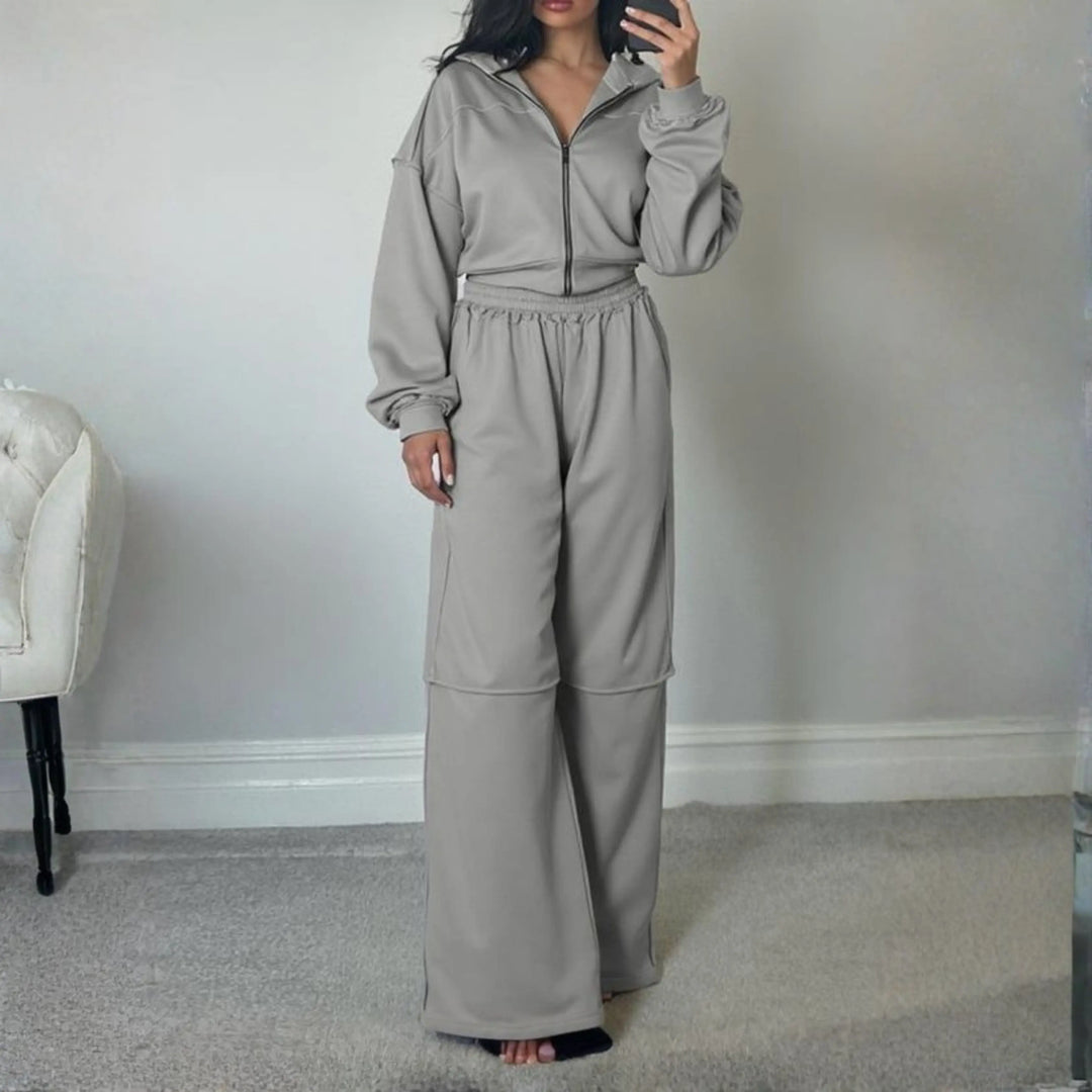 DARA™ - Comfy Zip Up Hooded Sweatshirt and Elastic Waist Pants Set CULT ÉIRE