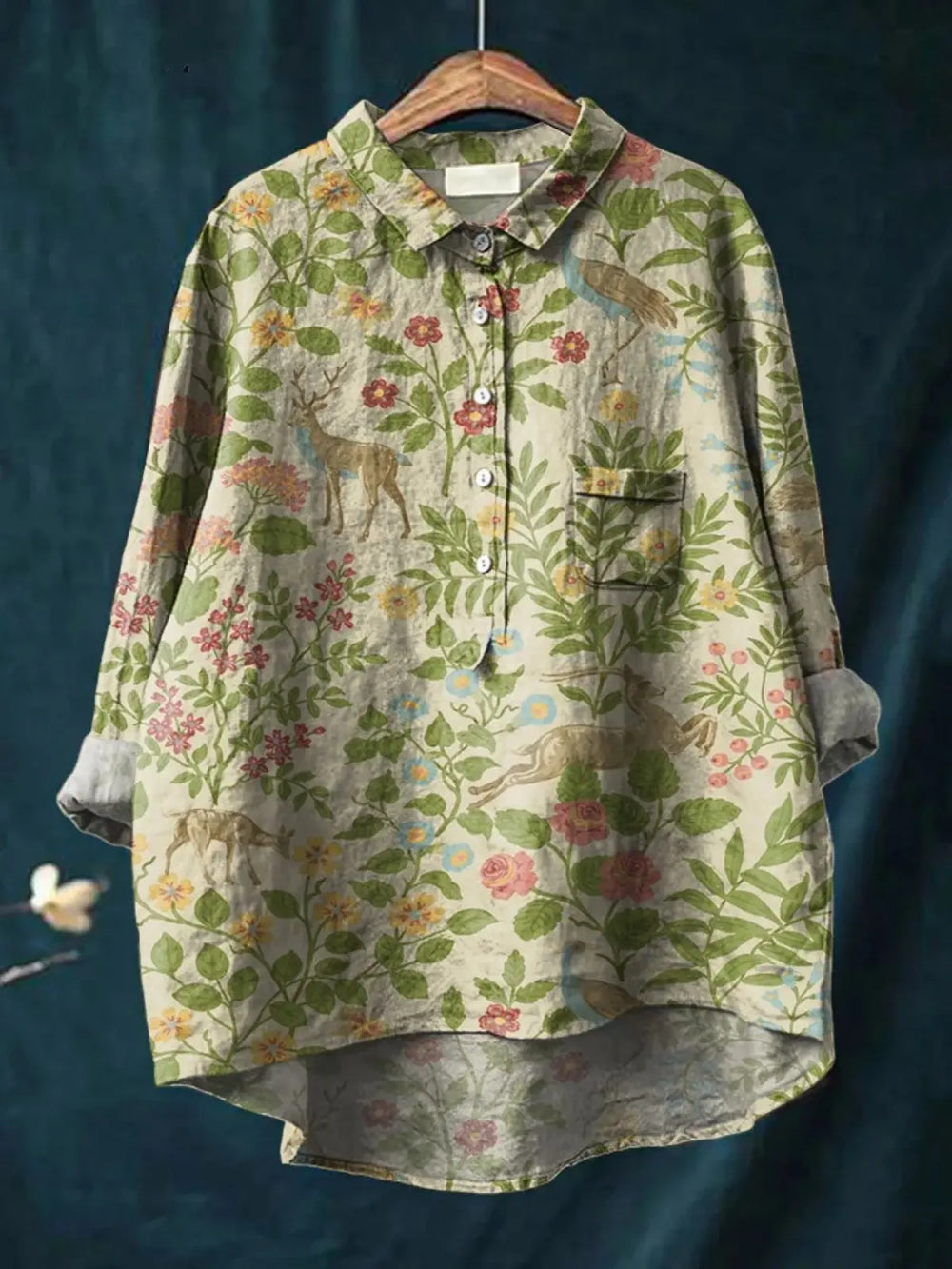 Calista | Women's Vintage Floral Animals Art Print Casual  Shirt CULT ÉIRE