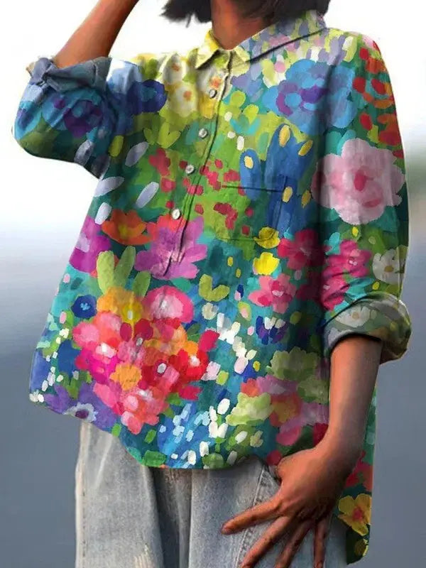 Jasimne | Women's Vintage Lovely Floral Art Print Casual  Shirt CULT ÉIRE