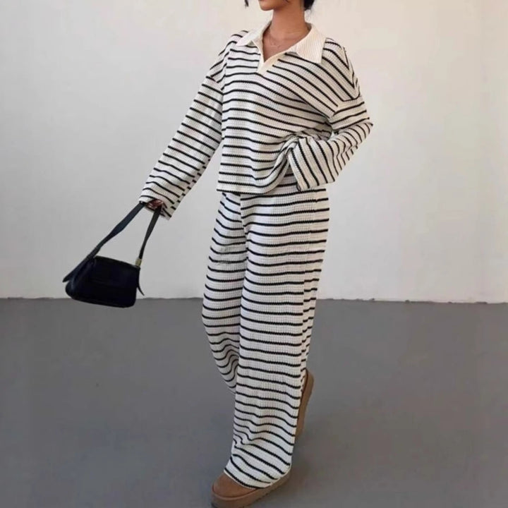 INCI™ - Casual Striped V-Neck Long Sleeve and Pants Set CULT ÉIRE