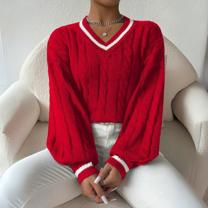 SOVU™ - Chic Long Sleeve V-Neck Sweater CULTÉIRE DUBLIN