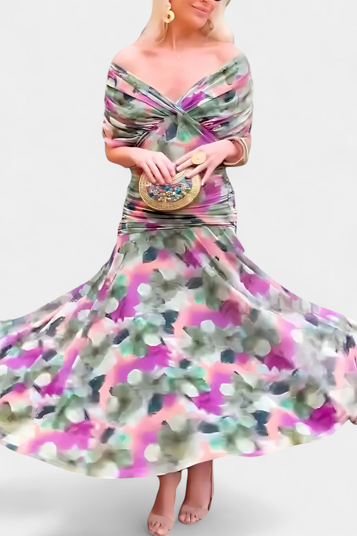 FLORENDA™ | Long Floral V Neck Dress CULTÉIRE DUBLIN