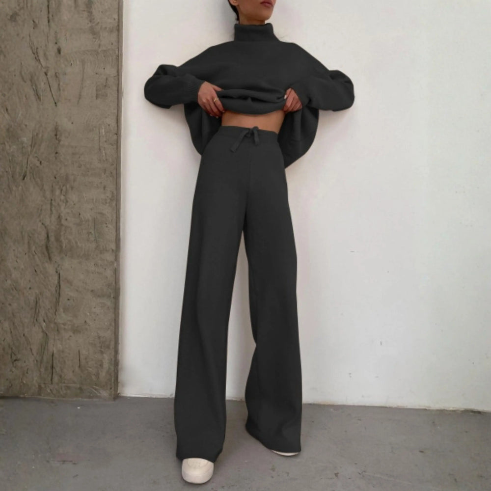 TADUM™ - Cozy Long Sleeve Turtleneck Top and Wide Leg Pants Set CULT ÉIRE