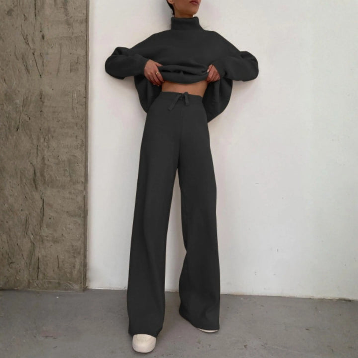 TADUM™ - Cozy Long Sleeve Turtleneck Top and Wide Leg Pants Set CULT ÉIRE