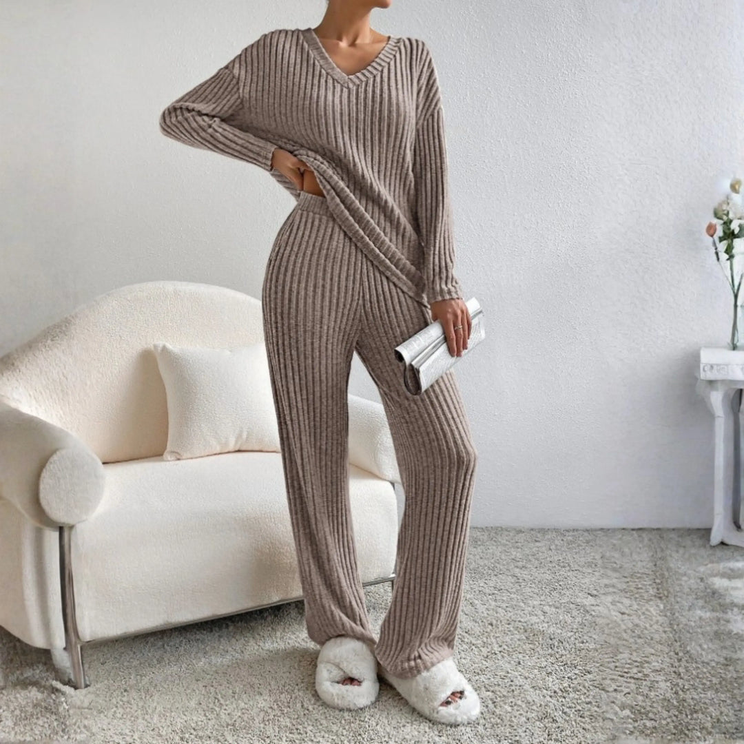 ENLINS™ - Casual Long Sleeve V-Neck Top and Pants Set CULT ÉIRE