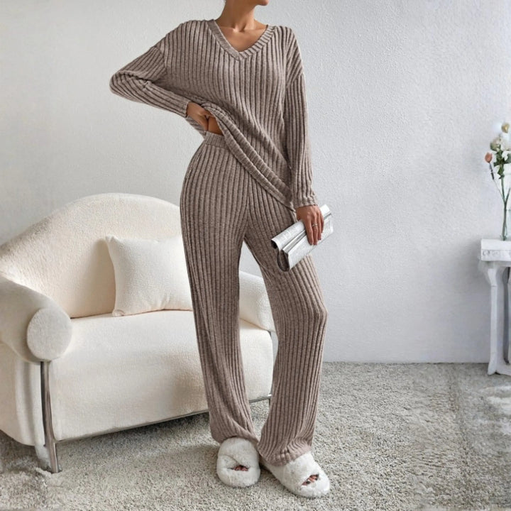 ENLINS™ - Casual Long Sleeve V-Neck Top and Pants Set CULT ÉIRE